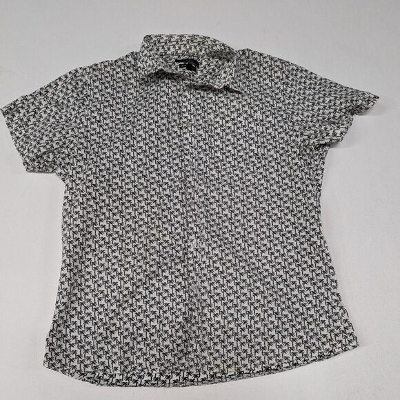 Marc Anthony Men's Size Large White & Black Palm Trim Quirky Button Front Shirt - Picture 2 of 7